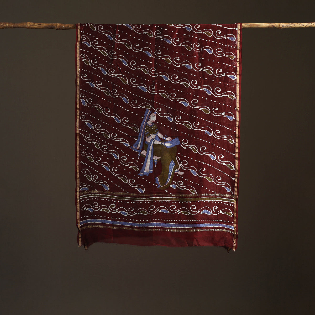 Maroon - Hand Batik Print Handloom Chanderi Silk Dupatta 07