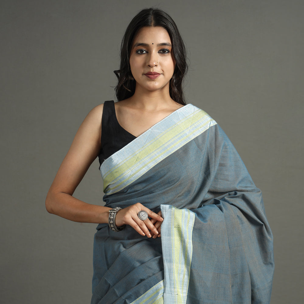 Grey - Ilkal Handloom Cotton Saree With Chikki Paras Border 09