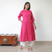 Pink - Mercerised Cotton Pochampally Ikat Kurta (A-Line) 03