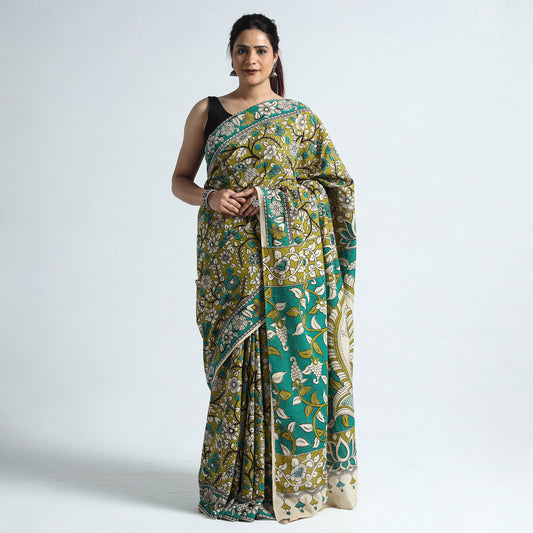 Green - Nellore Kalamkari Printed Cotton Saree with Blouse Piece 01