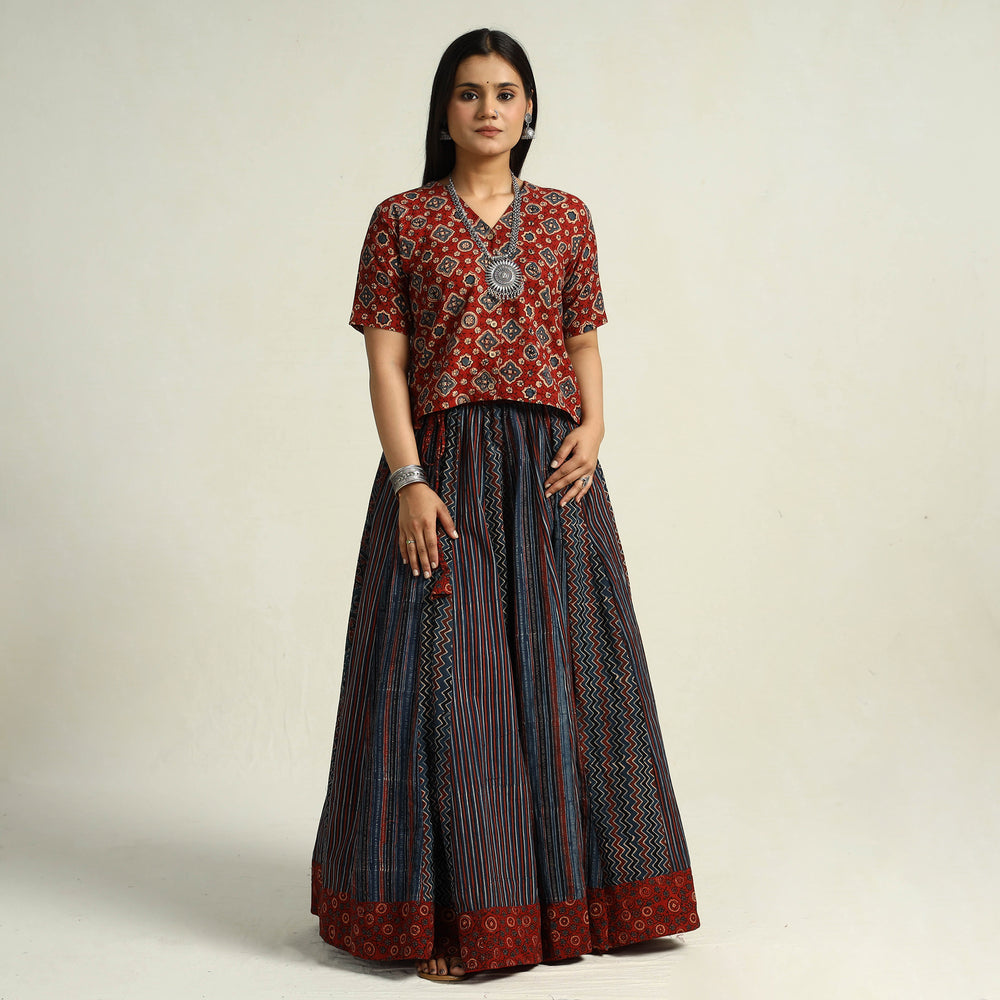 Multicolor - Kutch Block Printed 24 Kali Cotton Long Skirt 29