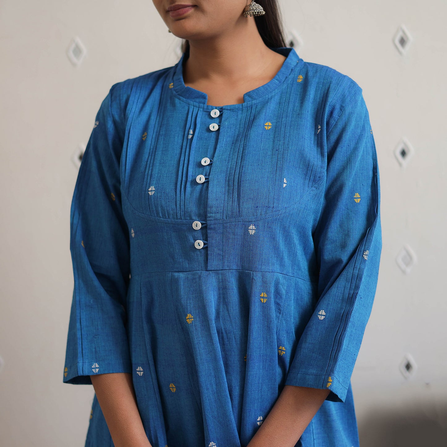 Blue - Handwoven Cotton Anarkali Jamdani Kurta 16