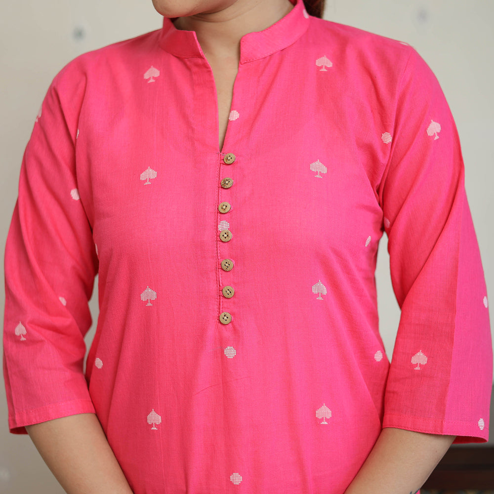 Pink - Jacquard Cotton Straight Kurta 15