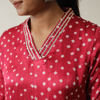 Pink - Tie & dye Modal Silk A-Line Bandhani Kurta 13