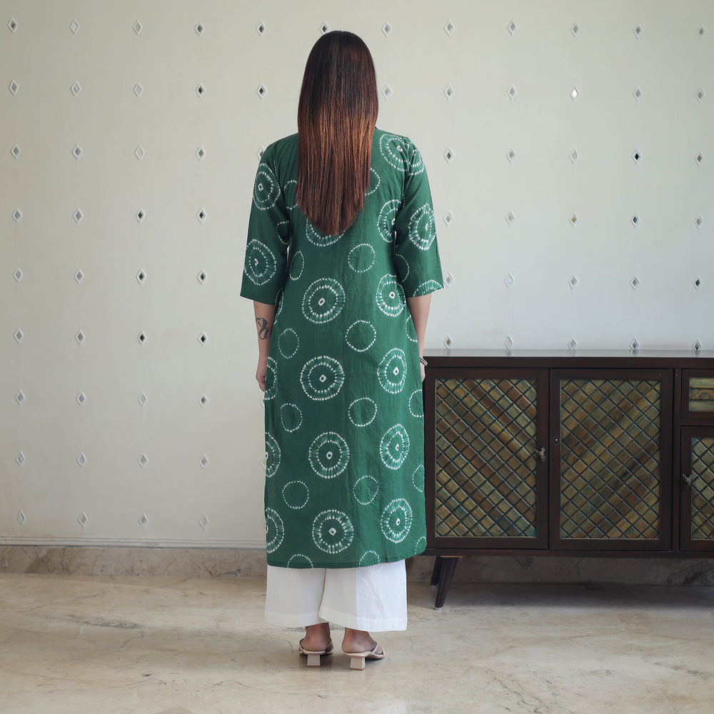 Green - Tie & Dye Cotton Straight Shibori Kurta 17