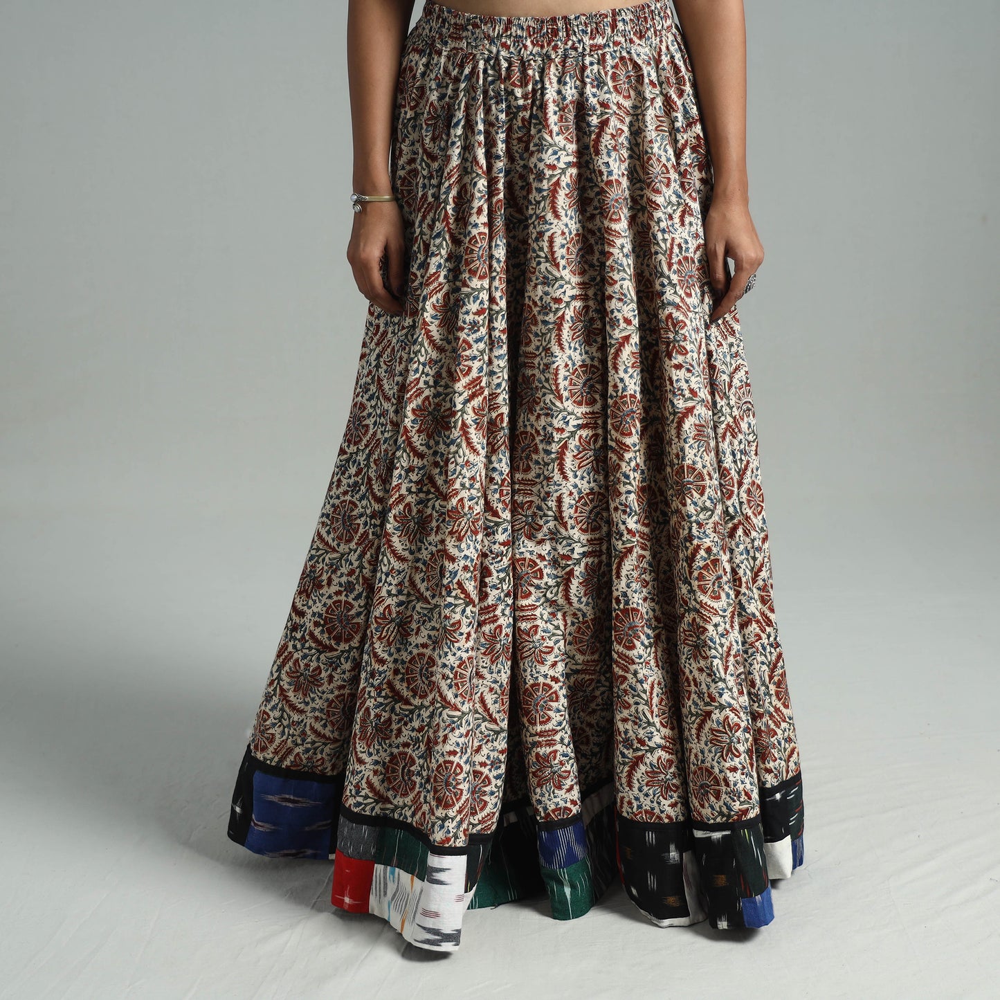 Multicolor - Hand Block Printed Cotton Long Kalamkari Skirt 09