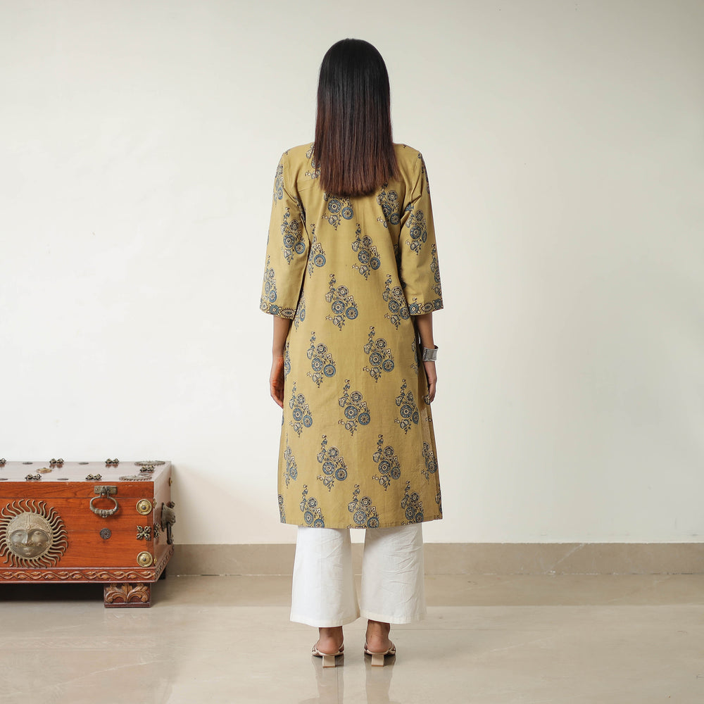 Yellow - Block Printed Cotton Straight Ajrakh Kurta 11