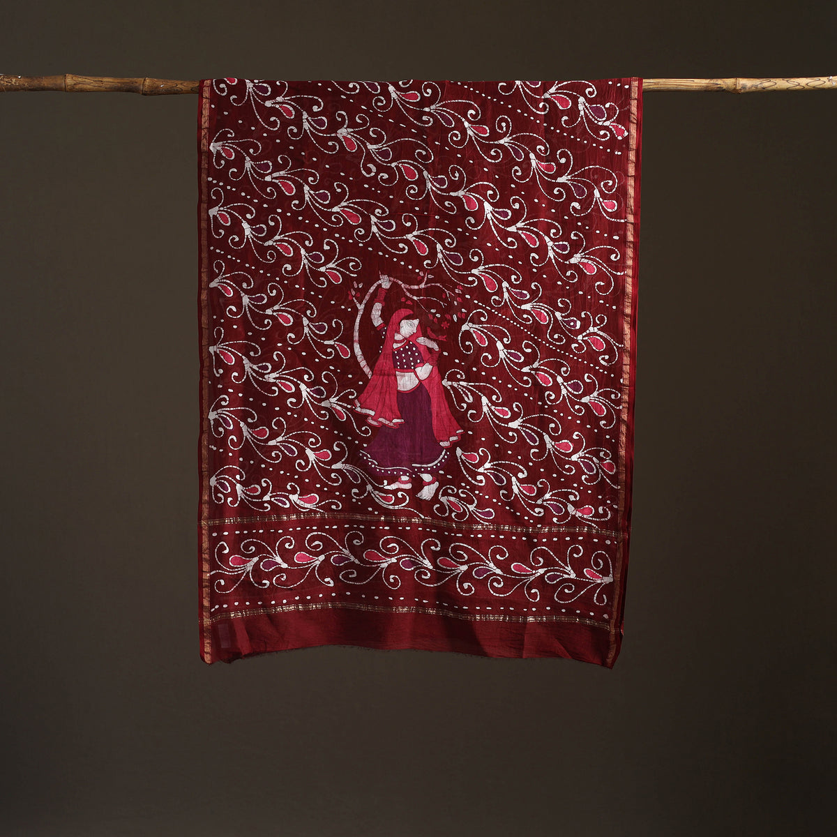 Maroon - hand batik print handloom chanderi silk dupatta 09