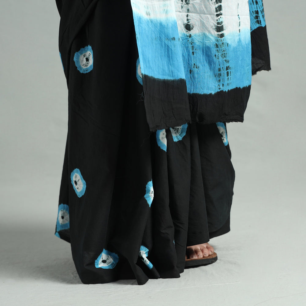 Black - Shibori Tie-Dye Cotton Saree with Blouse Piece 17