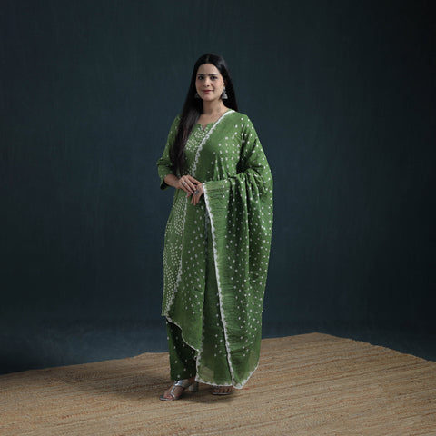 Bandhani Tie-Dye Cotton Suit Set with Dupatta for Women 15