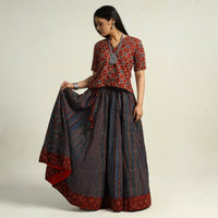 Multicolor - Kutch Block Printed 24 Kali Cotton Long Skirt 29