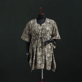 Beige - Kalamkari Hand Block Print Natural Dyed Cotton Kaftan (Medium) 10