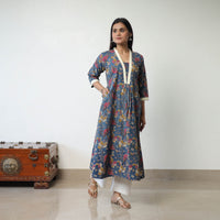 Printed Cotton Flared Kalamkari Kurta with Patchwork 01