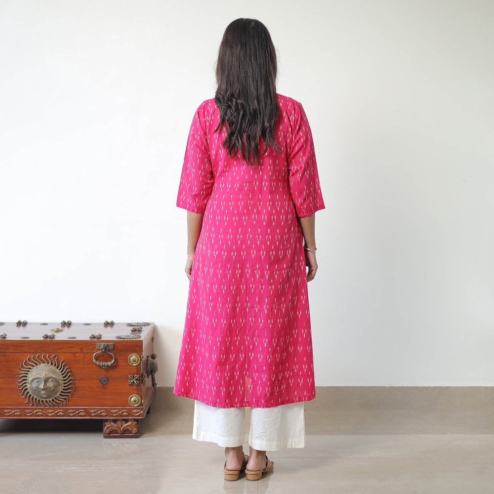 Pink - Mercerised Cotton Pochampally Ikat Kurta (A-Line) 03