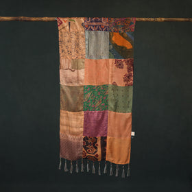 Pure Silk Reversible Patchwork Stole with Tassels 45
