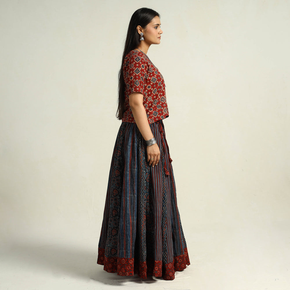 Multicolor - Kutch Block Printed 24 Kali Cotton Long Skirt 29