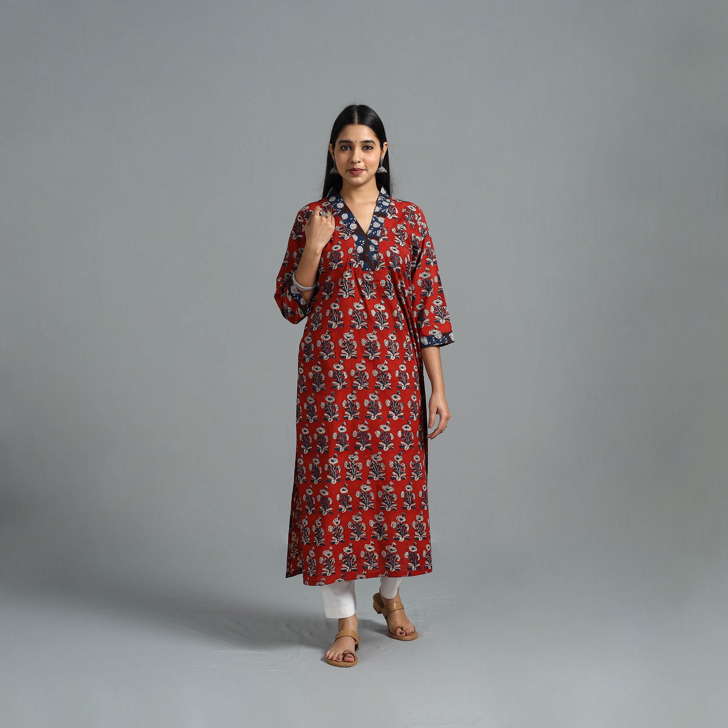 Block Printed Cotton Straight Bagru Kurta 09