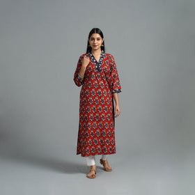 Buy Red Block Printed Cotton Straight Bagru Kurta