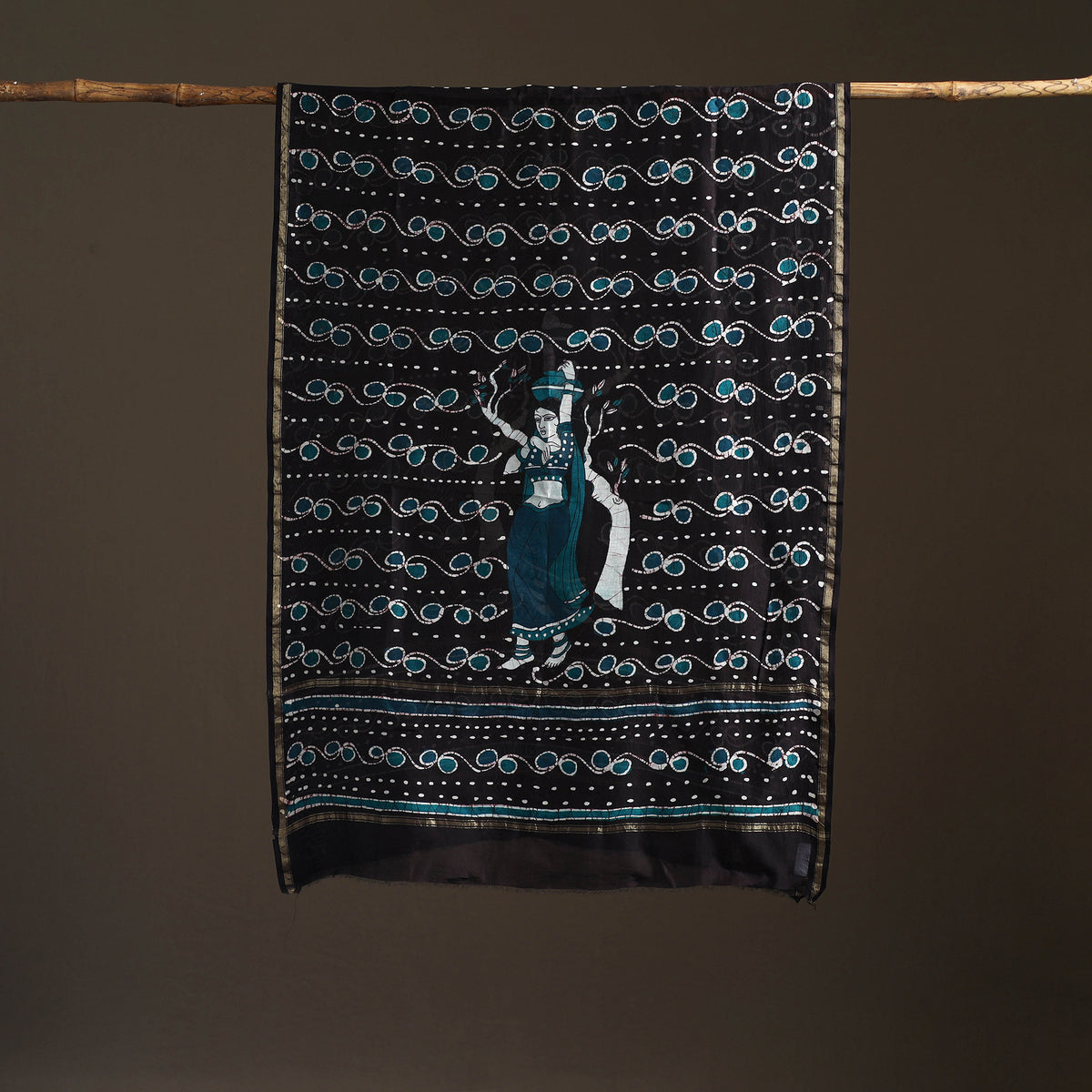 Black - hand batik print handloom chanderi silk dupatta 10