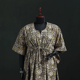 Beige - Kalamkari Hand Block Print Natural Dyed Cotton Kaftan (Medium) 10