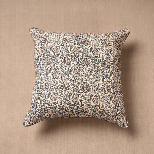 Brown - Kalamkari Block Printed Cotton Cushion Cover (16 x 16 in)