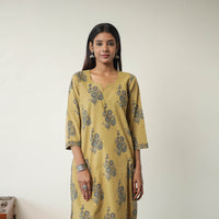 Yellow - Block Printed Cotton Straight Ajrakh Kurta 11