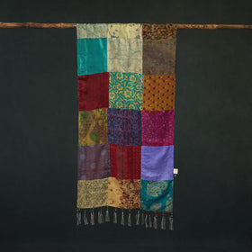 Pure Silk Reversible Patchwork Stole with Tassels 44