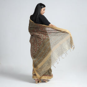Beige Original Pedana Kalamkari Block Print Chanderi Silk Saree