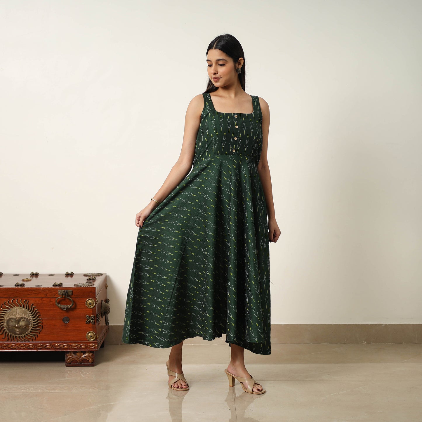 Mercerized Cotton Flared Pochampally Ikat Dress 16