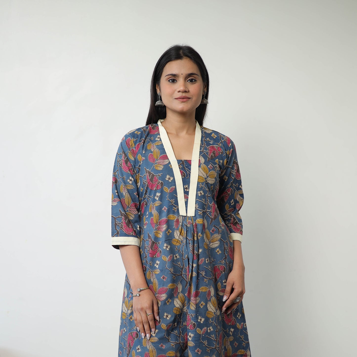 Printed Cotton Flared Kalamkari Kurta with Patchwork 01