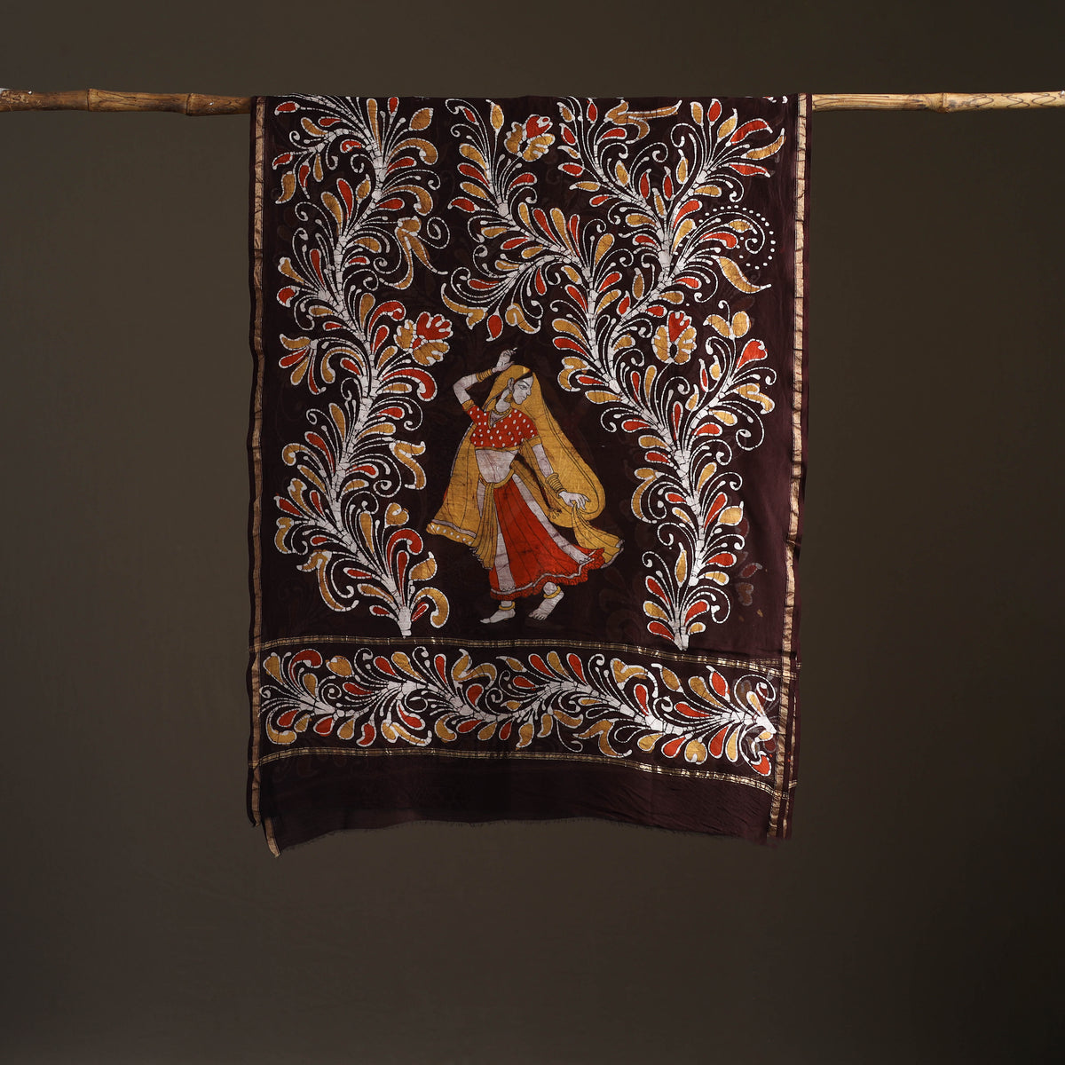 Brown - Hand Batik Print Handloom Chanderi Silk Dupatta 05