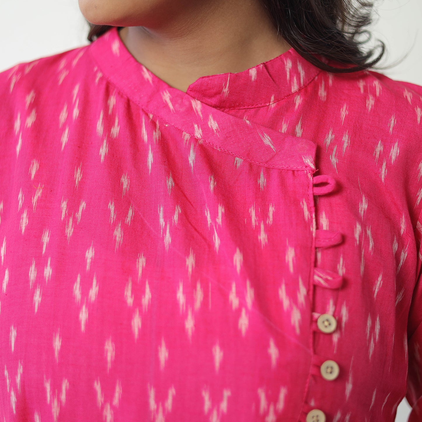 Pink - Mercerised Cotton Pochampally Ikat Kurta (A-Line) 03