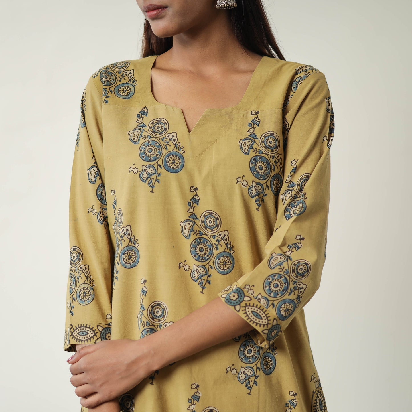 Yellow - Block Printed Cotton Straight Ajrakh Kurta 11