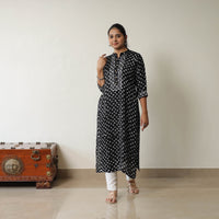 Black - Tie & dye Modal Silk Straight Bandhani Kurta 03