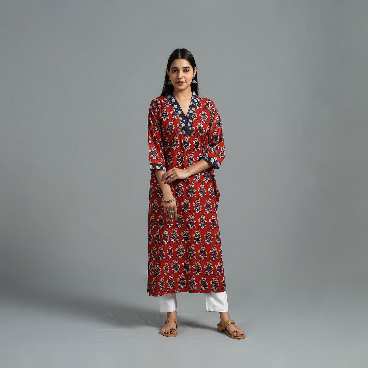 Block Printed Cotton Straight Bagru Kurta 09