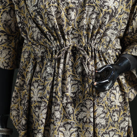 Beige - Kalamkari Hand Block Print Natural Dyed Cotton Kaftan (Medium) 10