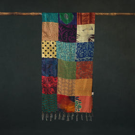 Pure Silk Reversible Patchwork Stole with Tassels 42
