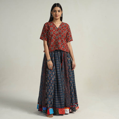 Multicolor - Kutch Block Printed 24 Kali Cotton Long Skirt 39