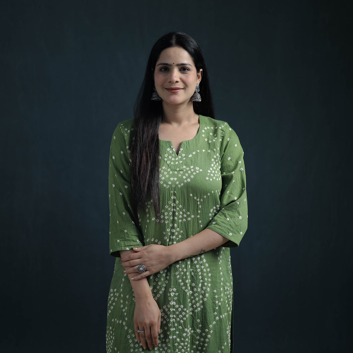 Bandhani Tie-Dye Cotton Suit Set with Dupatta for Women 15