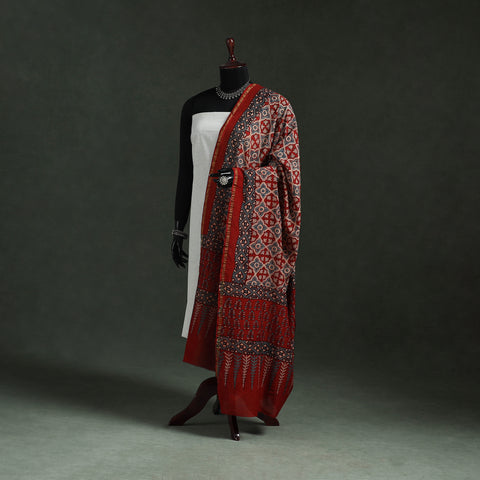 Chanderi Silk Kutch Hand Block Print Natural Dyed Handloom Ajrakh Dupatta 63