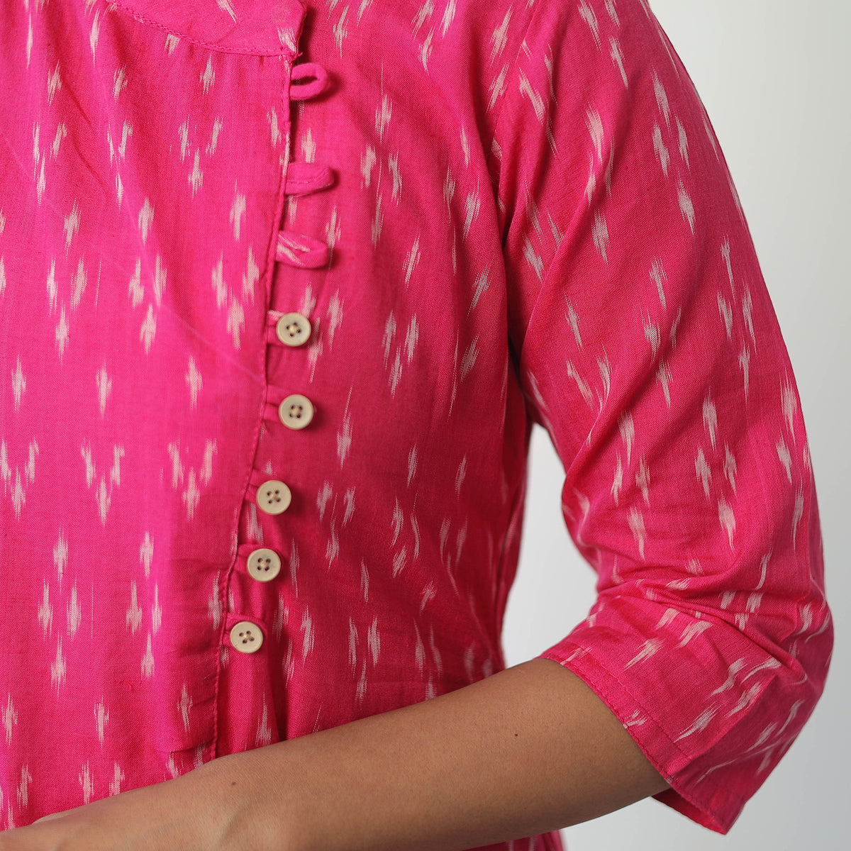 Pink - Mercerised Cotton Pochampally Ikat Kurta (A-Line) 03