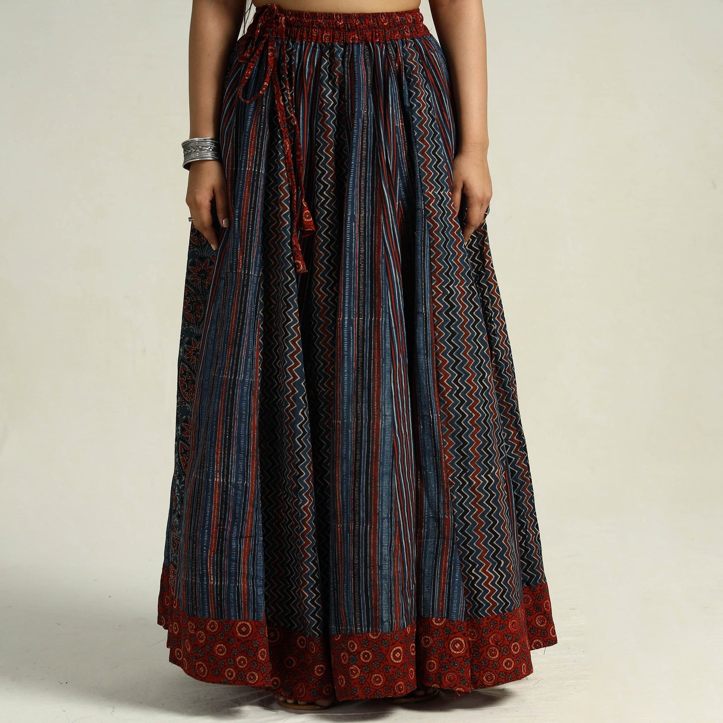 Multicolor - Kutch Block Printed 24 Kali Cotton Long Skirt 29