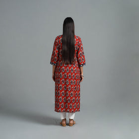 Buy Red Block Printed Cotton Straight Bagru Kurta