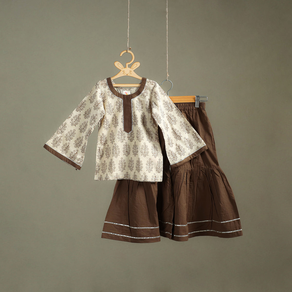 Girls Gota Work Bagh Block Print Cotton Kurta with Sharara Set (3-4 Years) 42