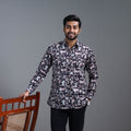 Black Sanganeri Block Printed Cotton Men Full Sleeve Shirt