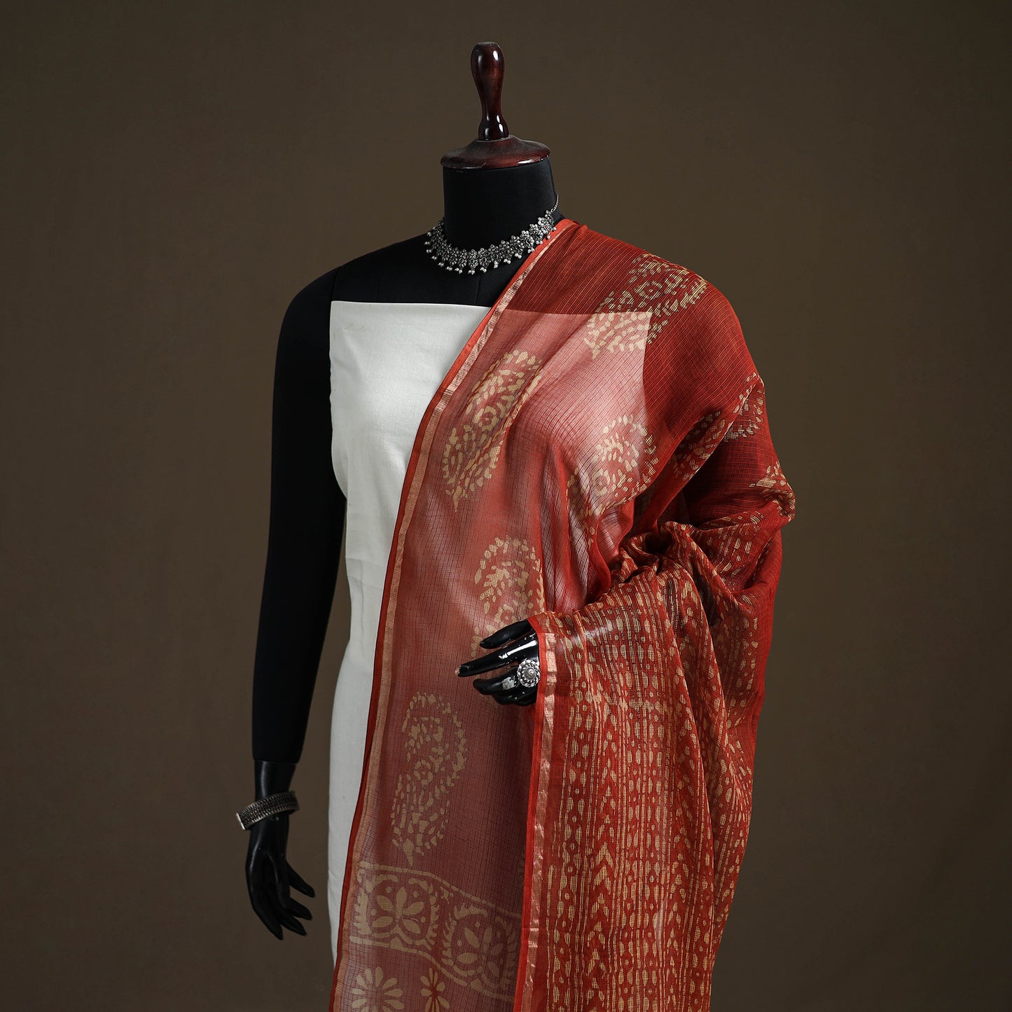 Pipad Hand Block Print Natural Dyed Kota Doria Cotton Dupatta 24