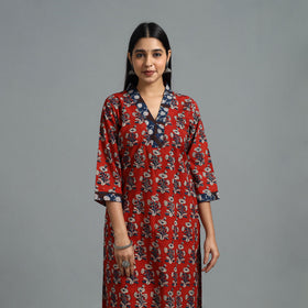 Buy Red Block Printed Cotton Straight Bagru Kurta