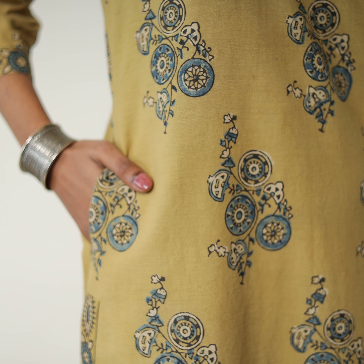 Yellow - Block Printed Cotton Straight Ajrakh Kurta 11