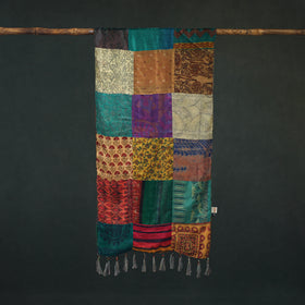 Pure Silk Reversible Patchwork Stole with Tassels 40