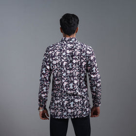 Black Sanganeri Block Printed Cotton Men Full Sleeve Shirt
